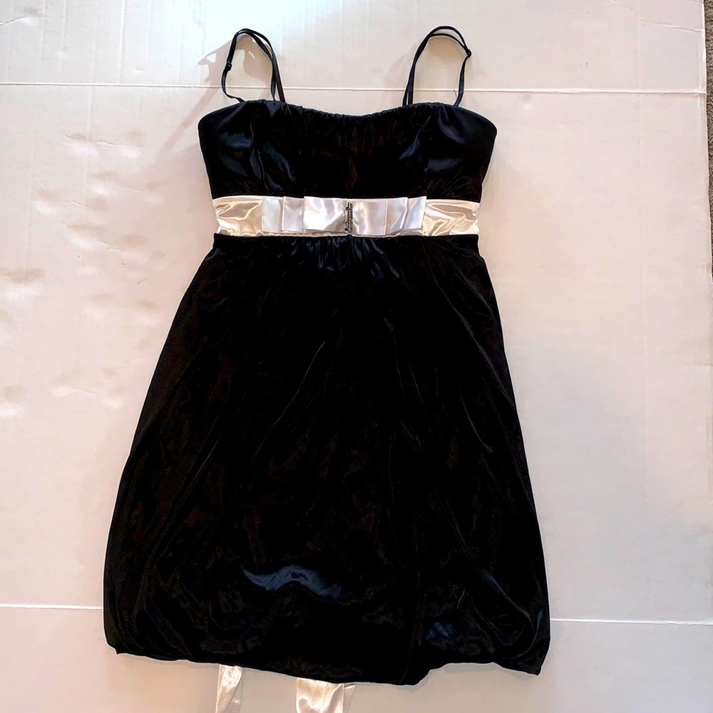 Ruby Rox black satin bubble hem mini dress. Size M